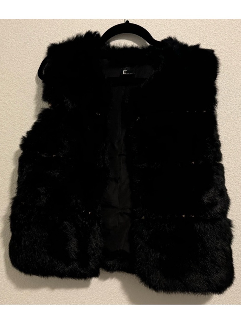 Love token rabbit fur gold studded vest